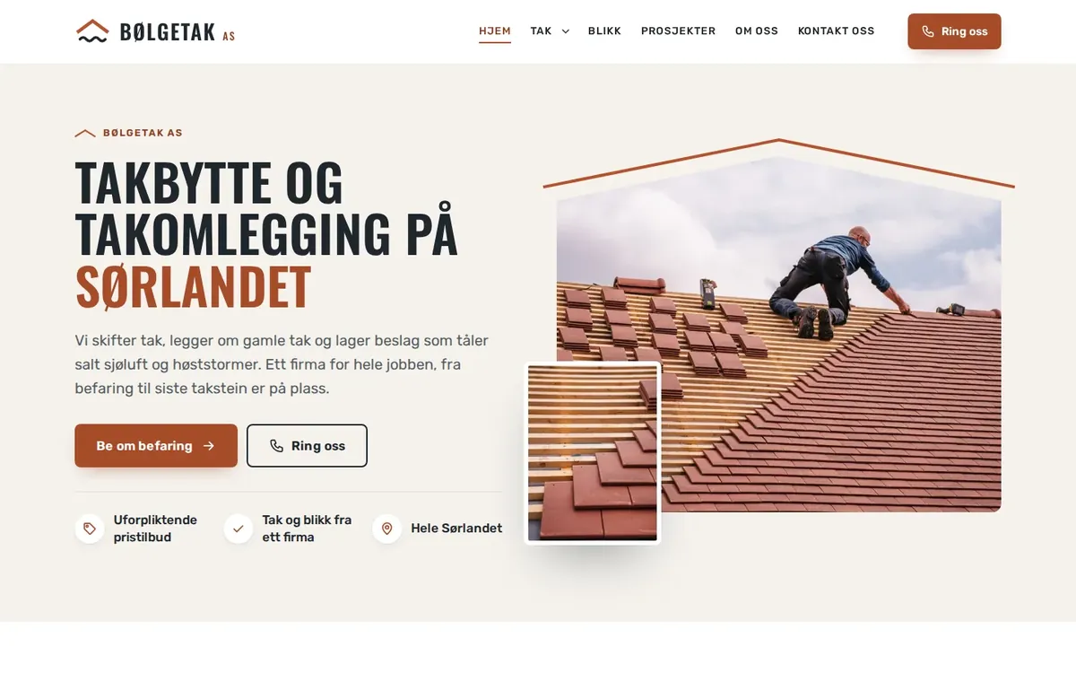 Forsiden til Bølgetak på PC, et fiktivt takfirma